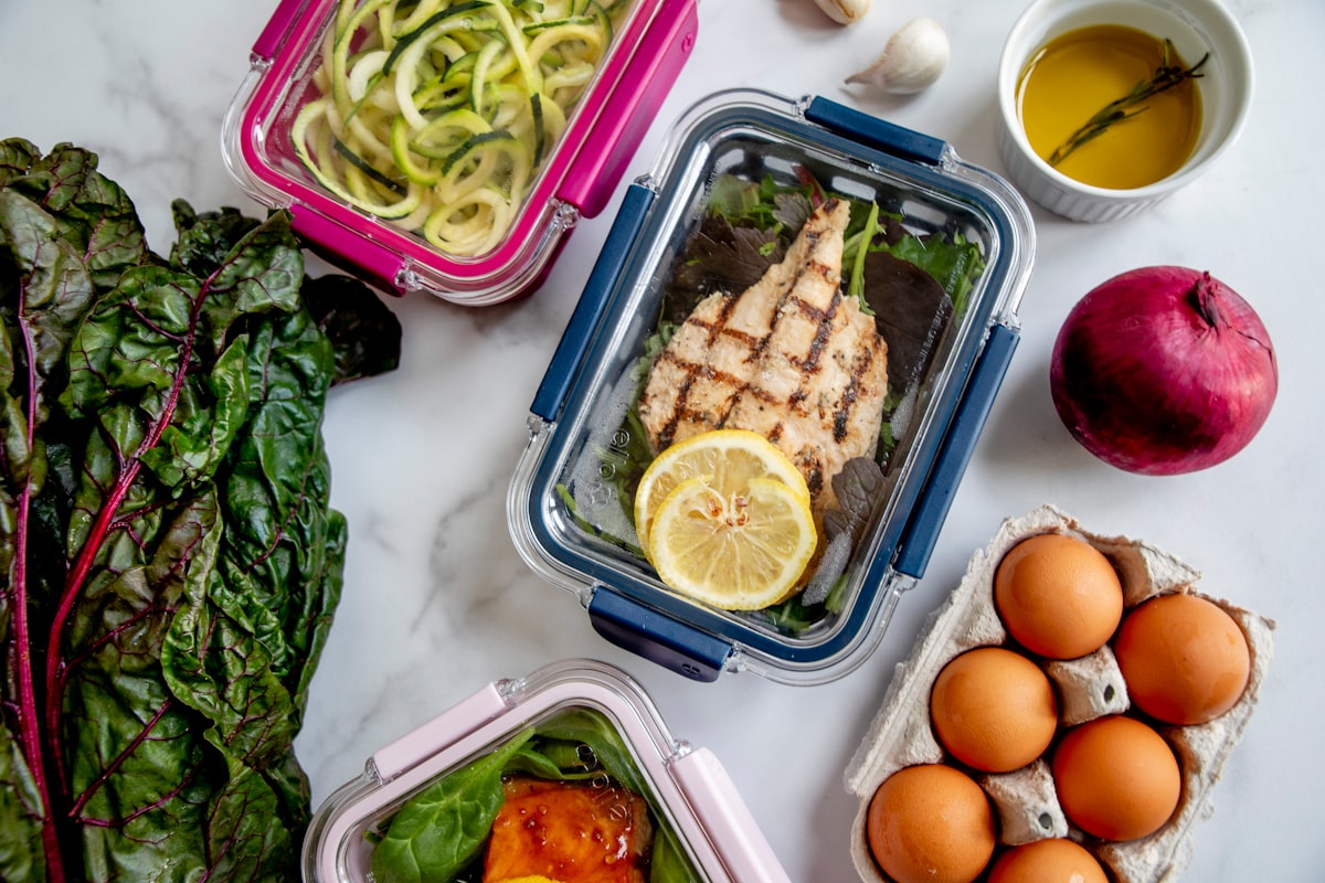 Meal prep containers with organized food